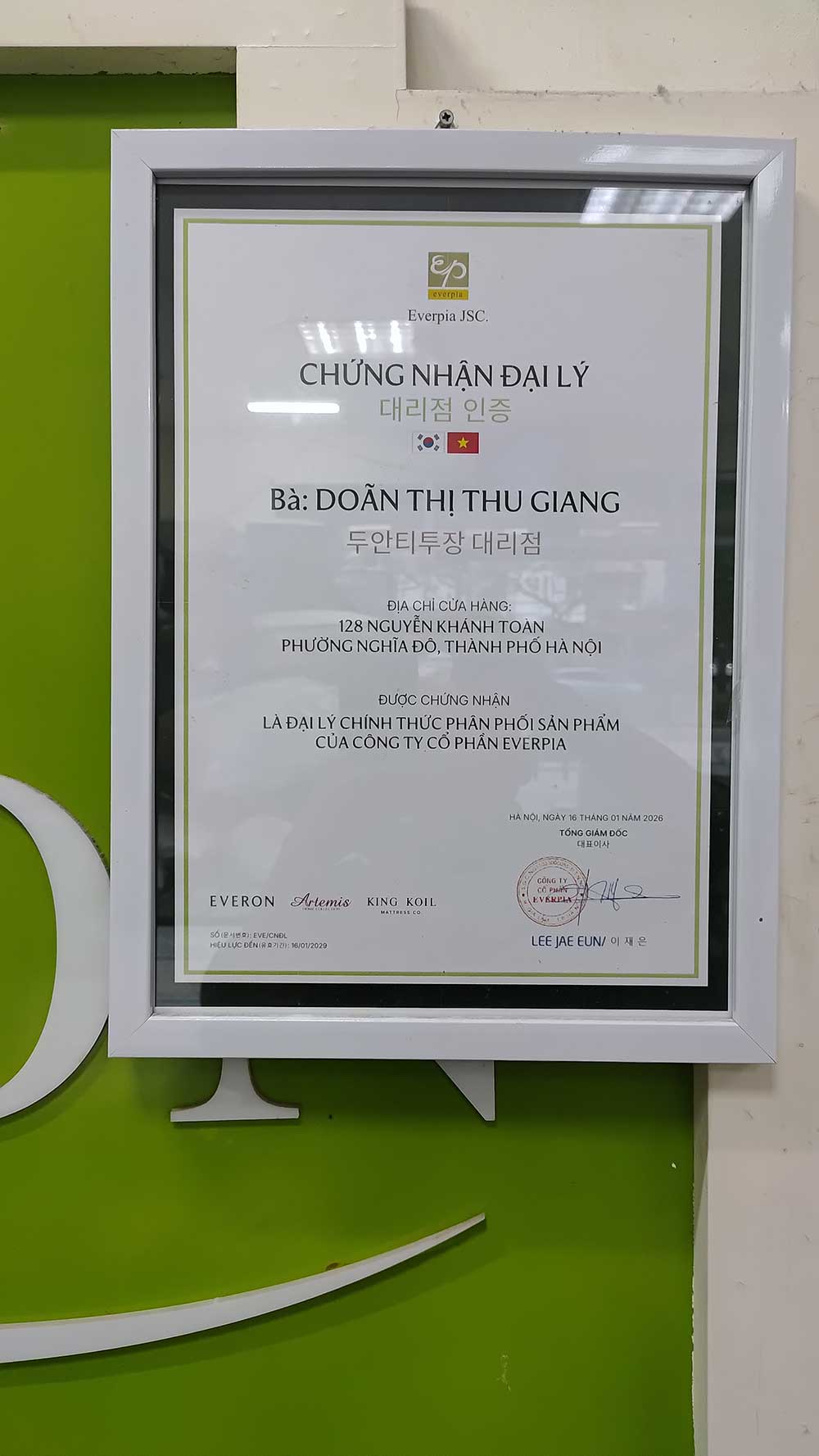 Chứng nhận đại lý chính thức Everon