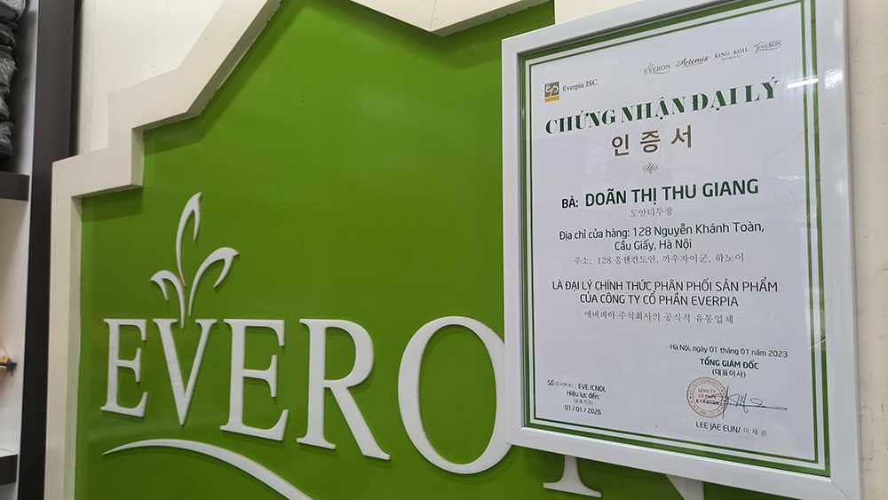 Giấy chứng nhận showroom đại lý chính thức Everon